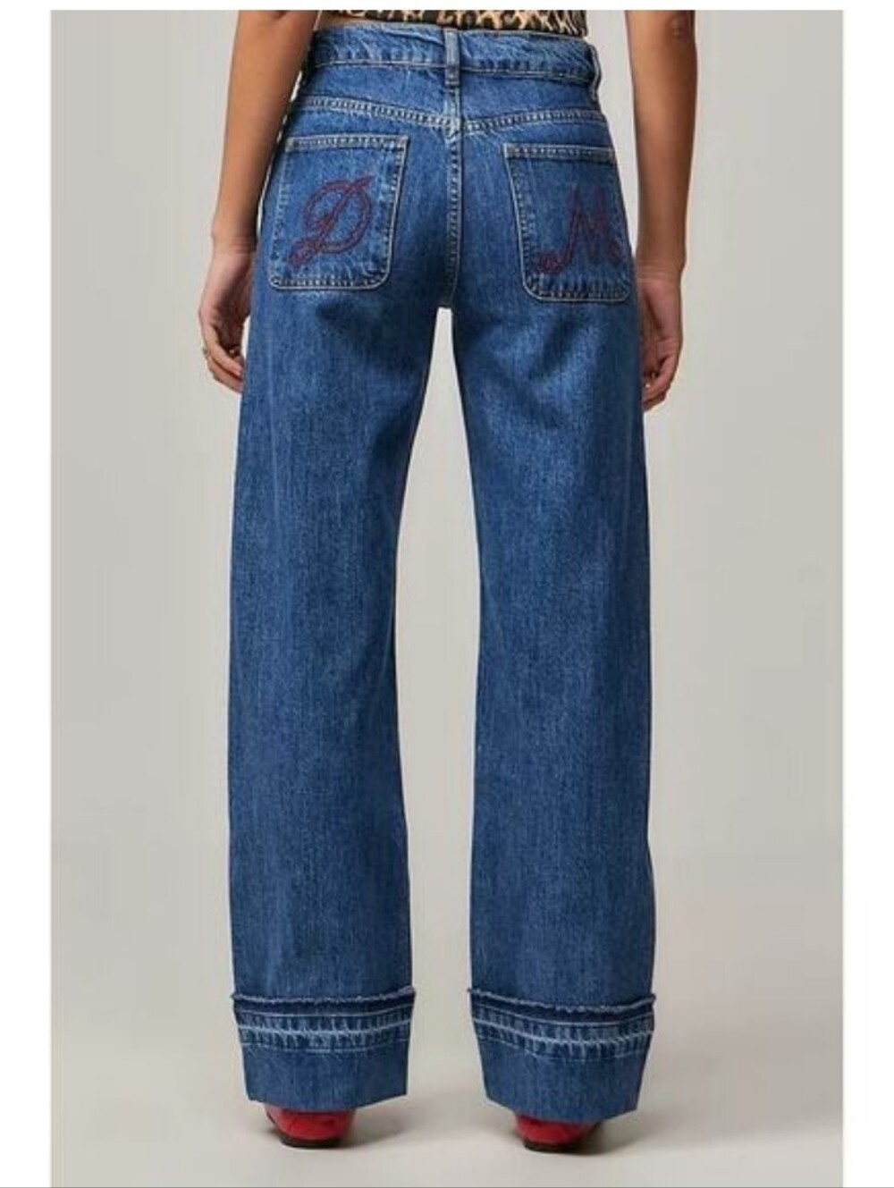 Damson Madder Sylvie Cuffed Jeans Organic Cotton Size 16 Monogrammed Pockets Y2K - Picture 1 of 16